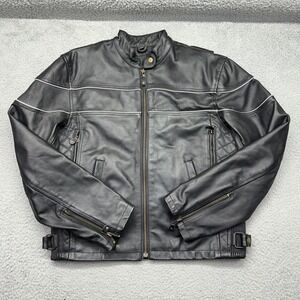 Cafe Racer Mens Size 42 Black Leather Biker Quilted Full Zip Motorcycle Jacket